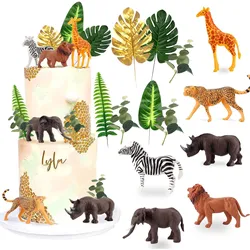 Jungle Animal Cake Decoration Topper with Zebra  Lion Giraffe rhinocero Cheetah Cake Topper for Wild Zoo Birthday Party Supplies
