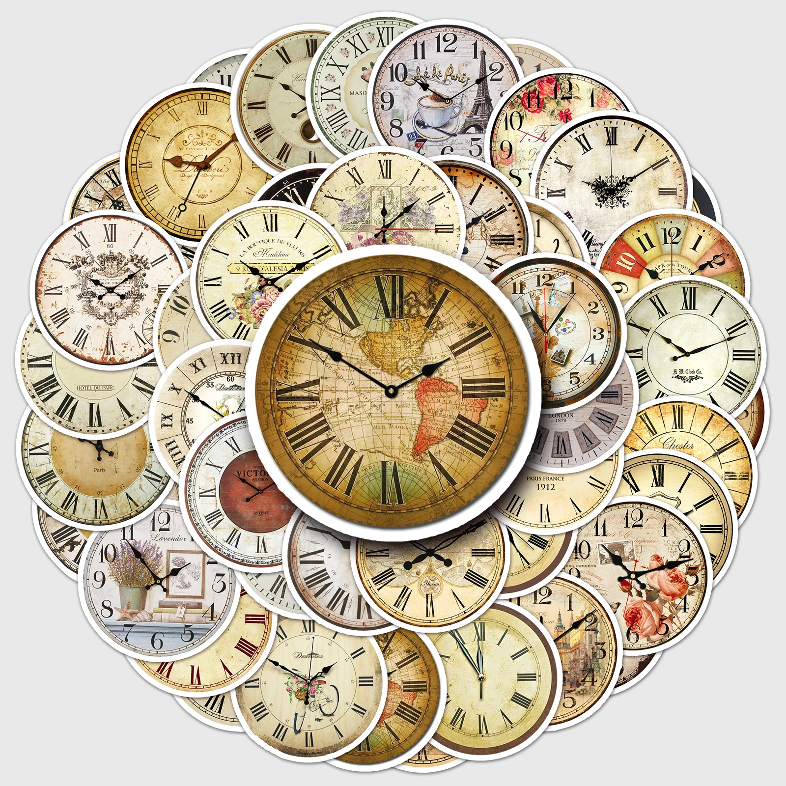 

50pc Nostalgic Watch Series Cartoon Cute Graffiti Stickers Suitcase Laptop Guitar Skateboard Personalized Decoration Stickers