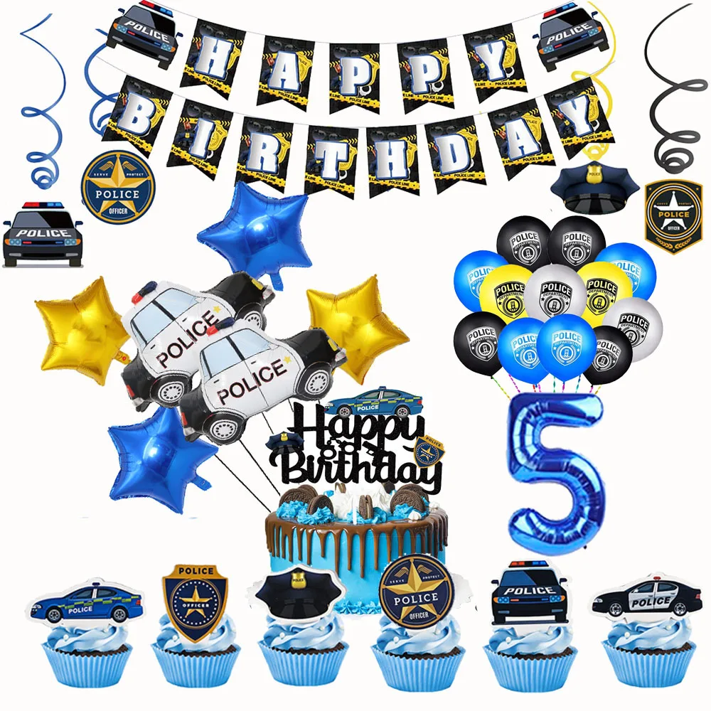 Police Department Party Decor 32inch Number Balloon Set Patrol Car Balloon Birthday Banner Police Theme Birthday Party Supplies