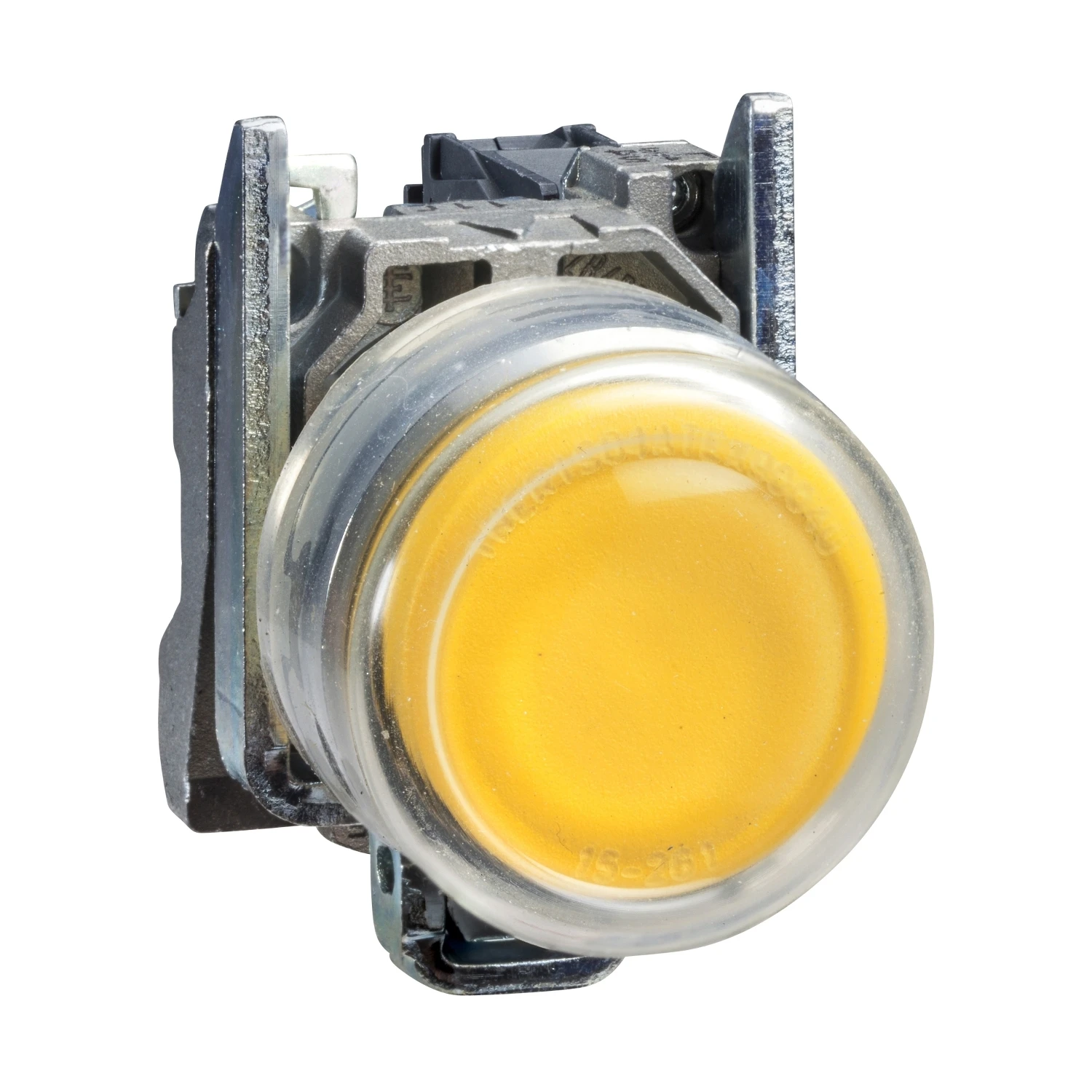 XB4BP51 = ZB4BZ101 + ZB4BP5 yellow projecting complete pushbutton Ø22 spring return 1NO 