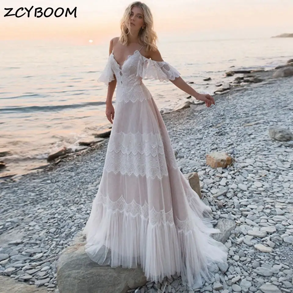 

Customized Sexy Spaghetti Straps Sweep Train Floor Length Wedding Dress 2025 Backless Lace A-line Bridal Gowns Vestido De Noiva