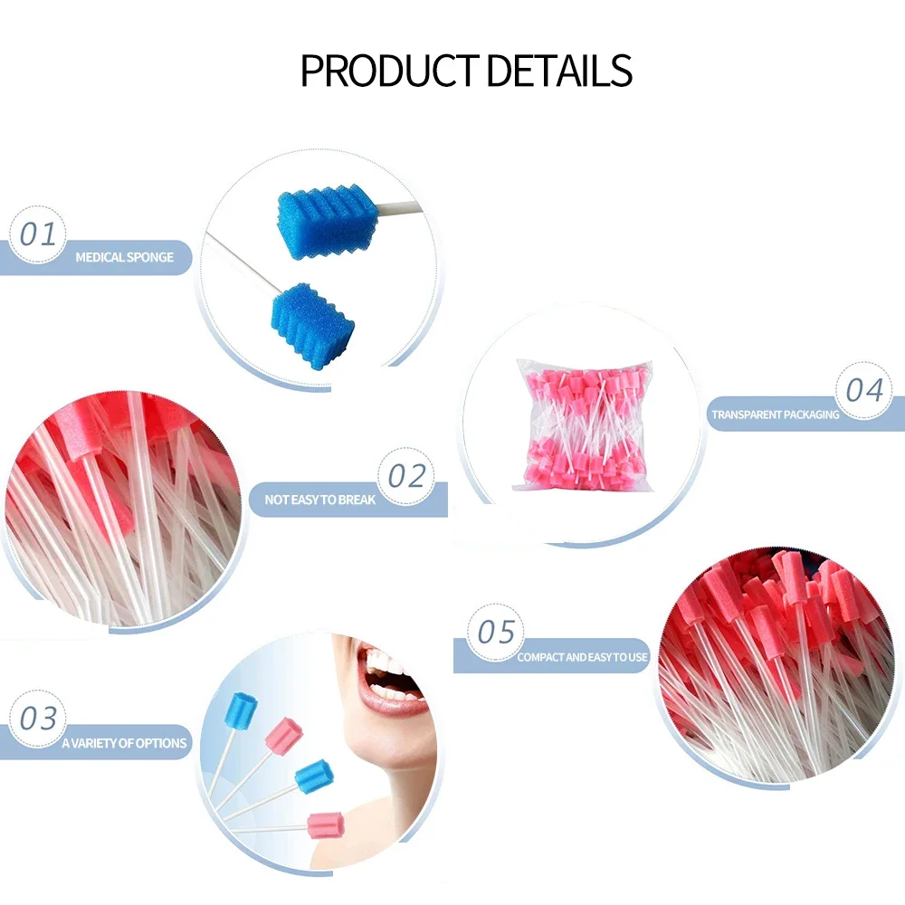 100 stücke 13,5 cm Mundpflege Tupfer Mund Einweg sterile Schwamm Kopf Tupfer Zahn reinigung Mund tupfer Mun drein igungs werkzeuge Zubehör