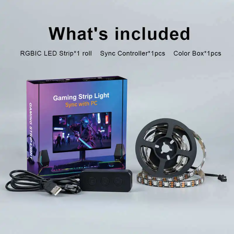 Gaming Ambient PC Backlight Music Color Sync 5V Powered RGBIC LED Strip Monitor Backlight for Computer 24 - 34 Inch Screen