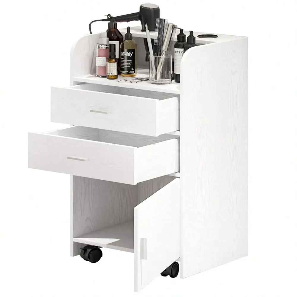 

Station For Hair Stylist, Black White Pink Salon Station Storage Cabinet With Wheels, Salon Table With 2 Drawers, Stylist Stora