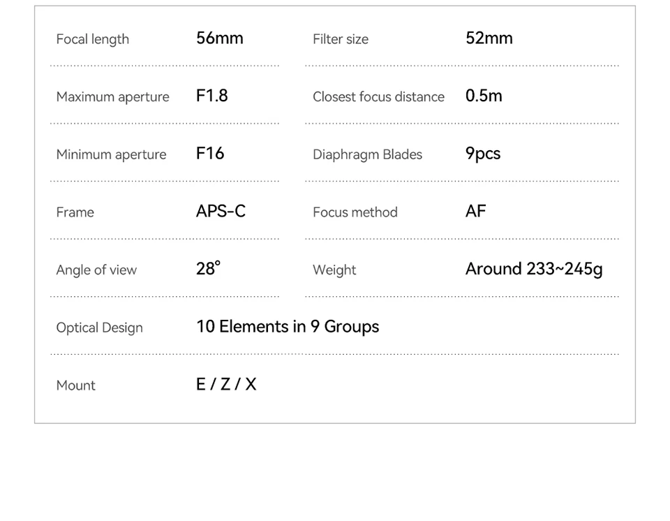 TTArtisan AF 56mm F1.8 Große Blendenöffnung Kameraobjektiv für Porträtfotografie mit Sony E Fujifilm XF Nikon Z Anschluss ZV-E10 A7R III – Detail 24