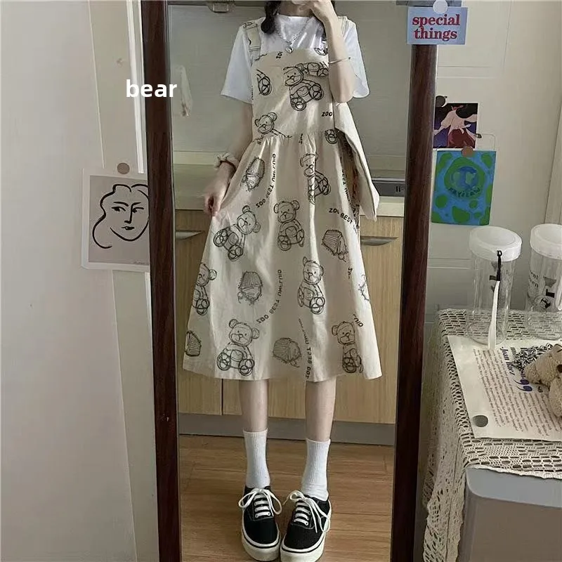 طقم صيفي رفيع بحزام دكتور بدلة نسائية مكونة من قطعتين قابلة للتنفس في سن المراهقة تنورة ميدي يابانية حلوة مطبوعة على شكل حرف a