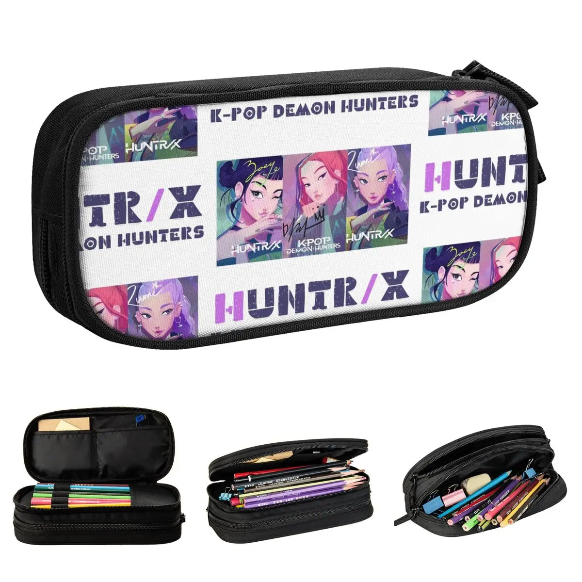 K-POP شيطان الصيادين Huntrix مقلمة حامل قلم أكياس للطلاب تخزين كبير الطلاب مدرسة هدية قلم رصاص الحقيبة