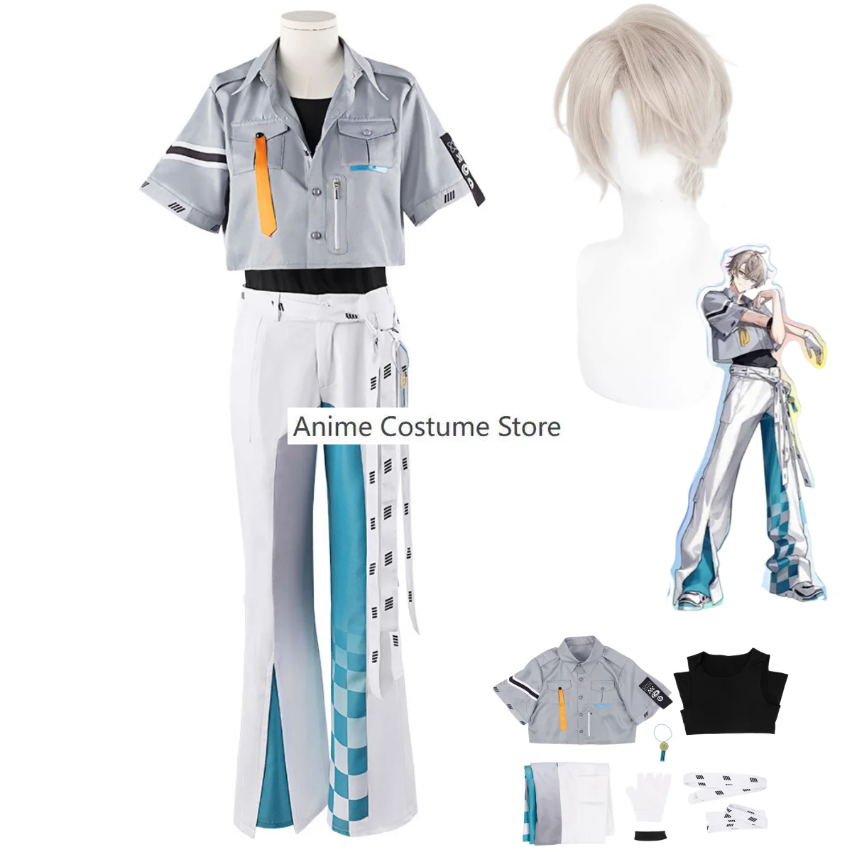 Virtual YouTuber NIJISANJI Kaida Haru Cosplay Costume Wig Hip Hop Style Uniform Printing Trousers Man Woman Carnival Party Suit