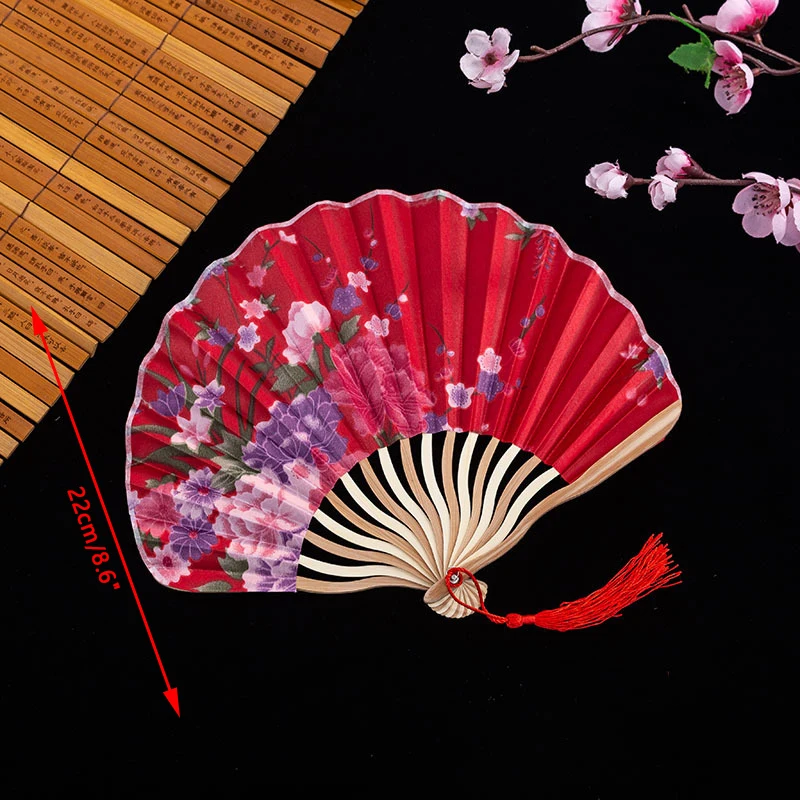 Hand Fold Fan Retro Adornment Woman Man Dance Props Wedding Living Room Cabinet Decor Bamboo Wood Silk Flower Folding Fan view 6