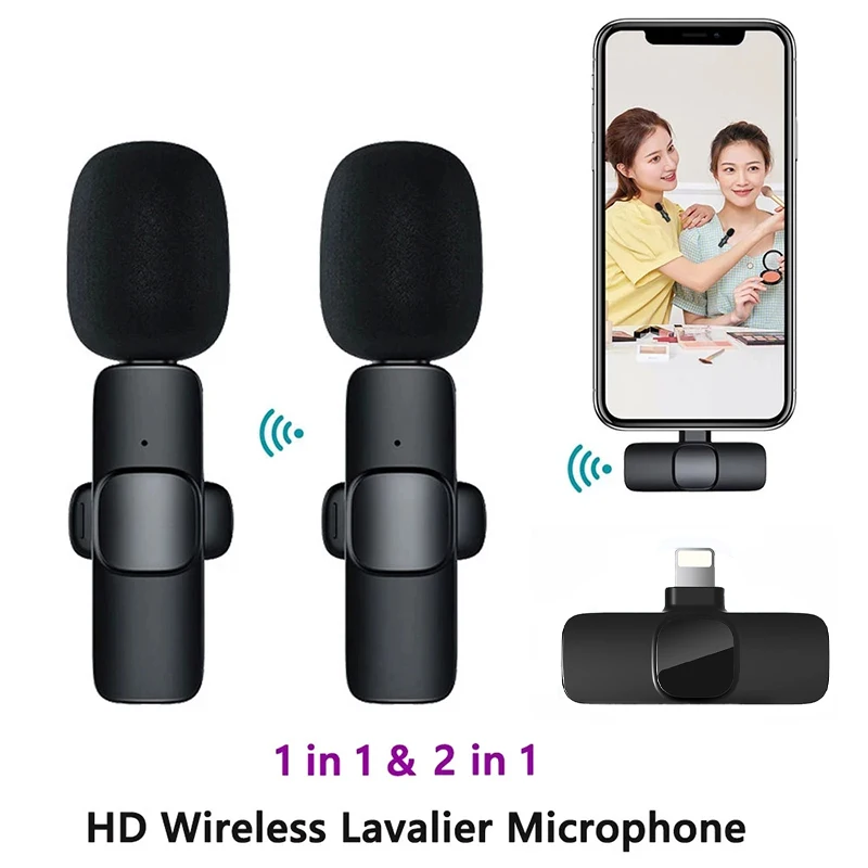 2 IN 1 Wireless Lavalier Microphone Portable Audio Video Recording Mini Mic for Ios Android Live Broadcast Gaming Phone Mikrofo