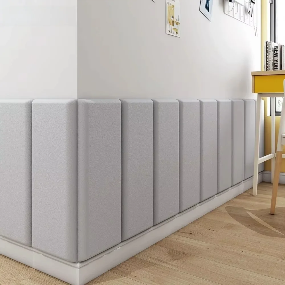 2pcs Self Adhesive 3D Wall Sticker Leather Anti-collision Anti-collision Wall Fence Soft Bag Design 10mm Thick Soft Wall Panels