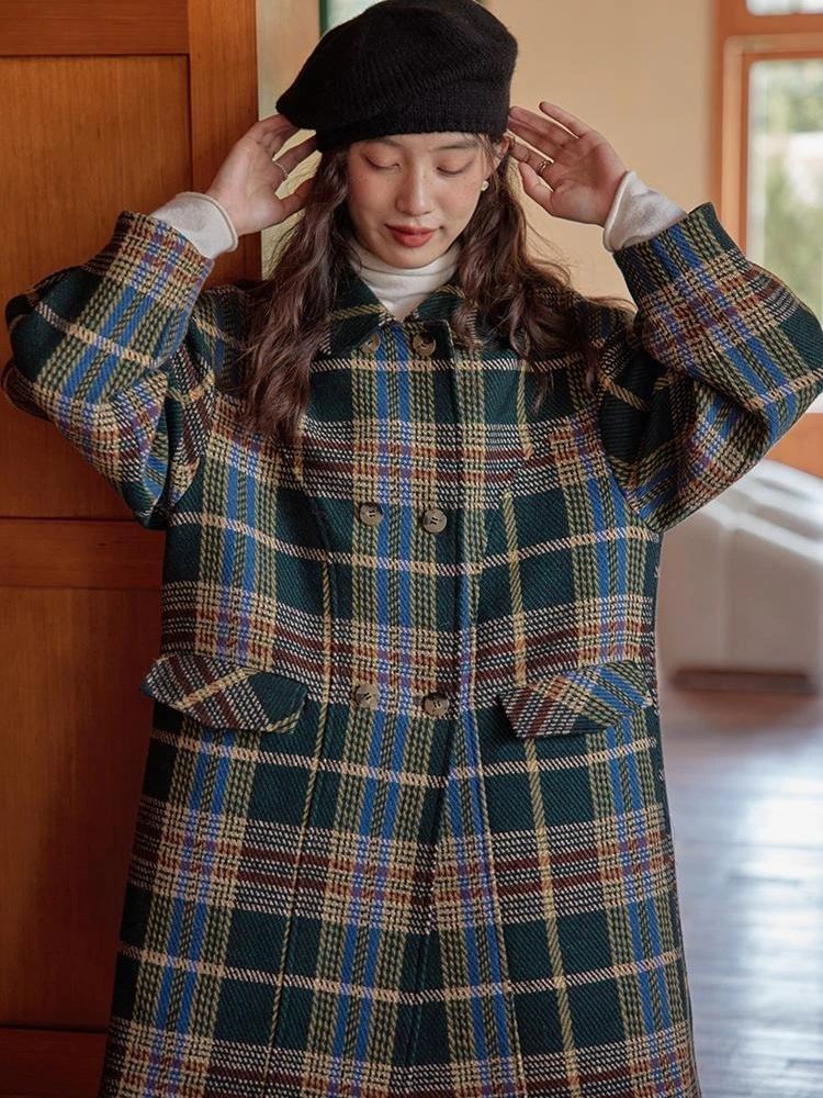 وصل حديثًا معطف صوف منقوش فرنسي عتيق لعام 2025 للنساء معطف متوسط الطول وارتفاع صغير