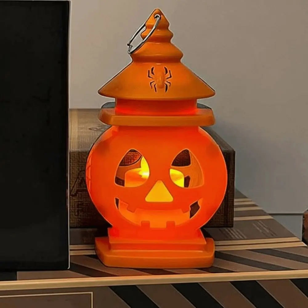 LED Glowing Pumpkin Lantern Button Cell Battery-Powered Double-Sided Halloween Light Portable Vintage Pumpkin Decor Gifts