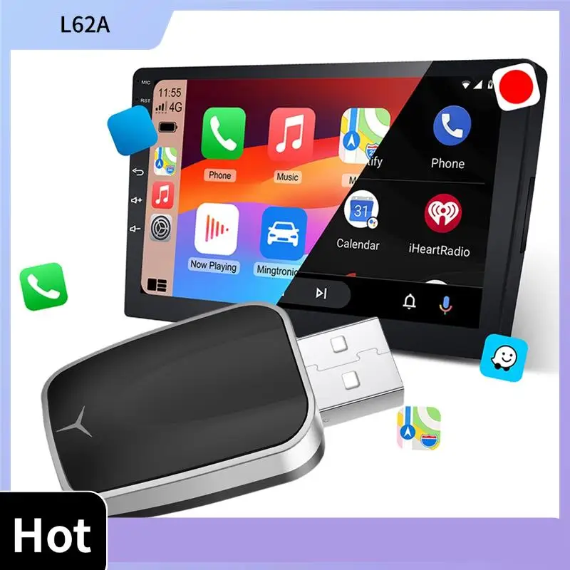 

L62A Wireless Adapter 2 In 1 Dongle Wired To Wireless Carplay & Android Auto Wired Carplay Auto Car USB Plug And Play