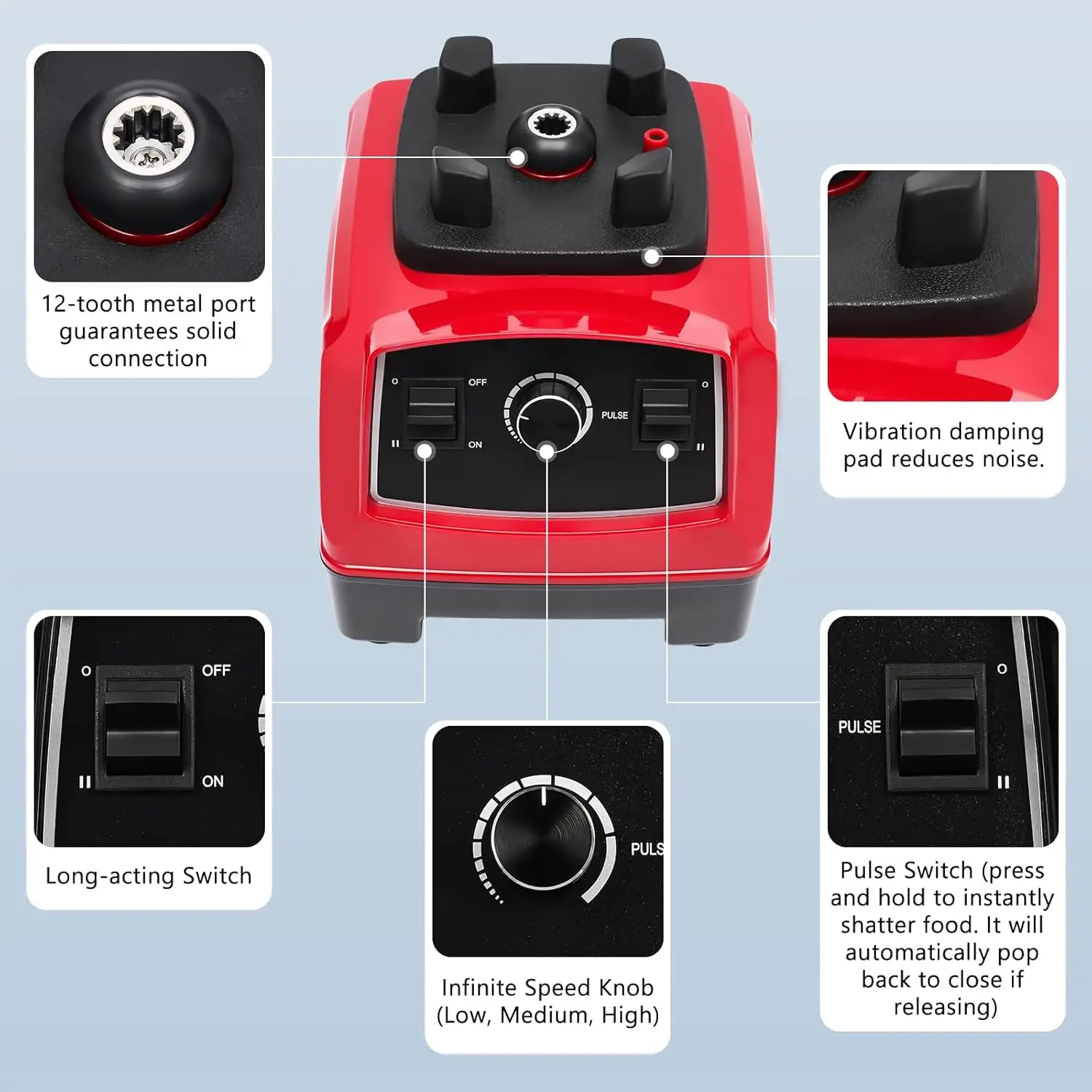 3HP Heavy Duty Professional Power Blender,2L High Power Commercial Blender Mixer เครื่องคั้นน้ําผลไม้ Smoothie Maker, 2200W เครื่องปั่นสีแดงสําหรับ K