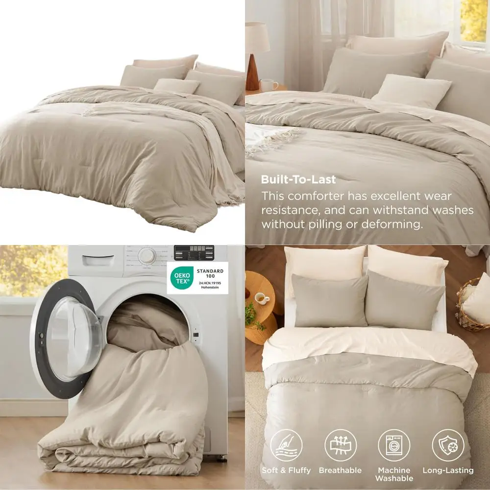 

Queen Size 3-Piece Comforter Set: Soft Prewashed Bedding, All-Season Warm Down Alternative