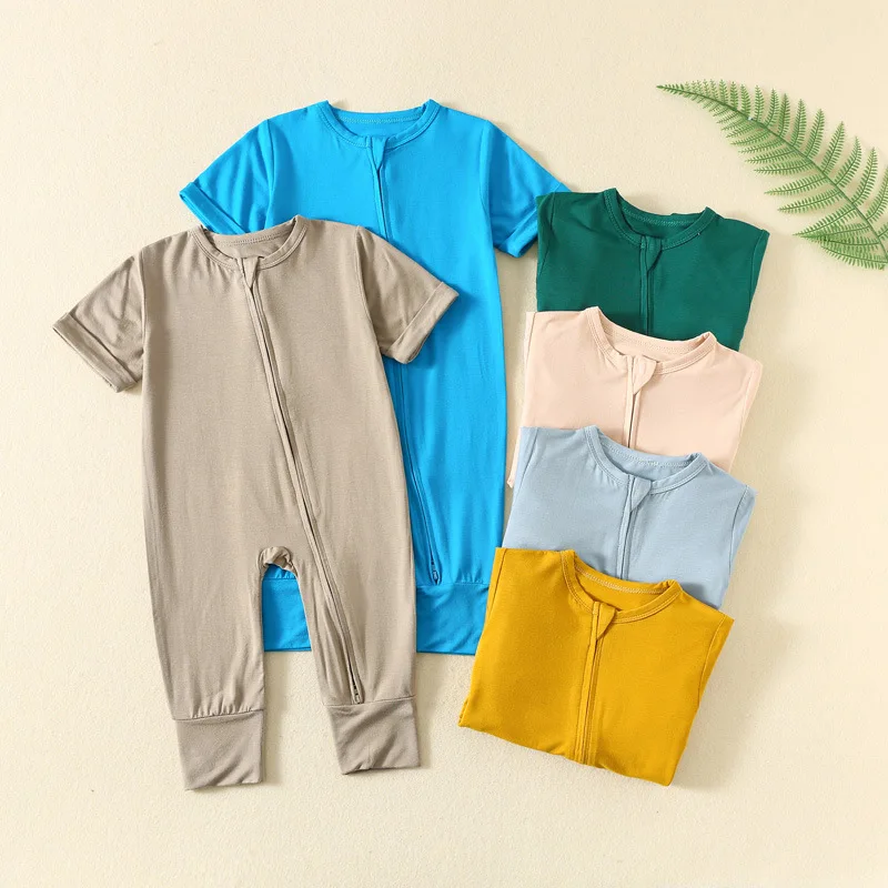Somenie Children's Clothing Bamboo Fiber Baby Onesie Summer Short Sleeve Newborn Clothes Baby Climbing Clothes
