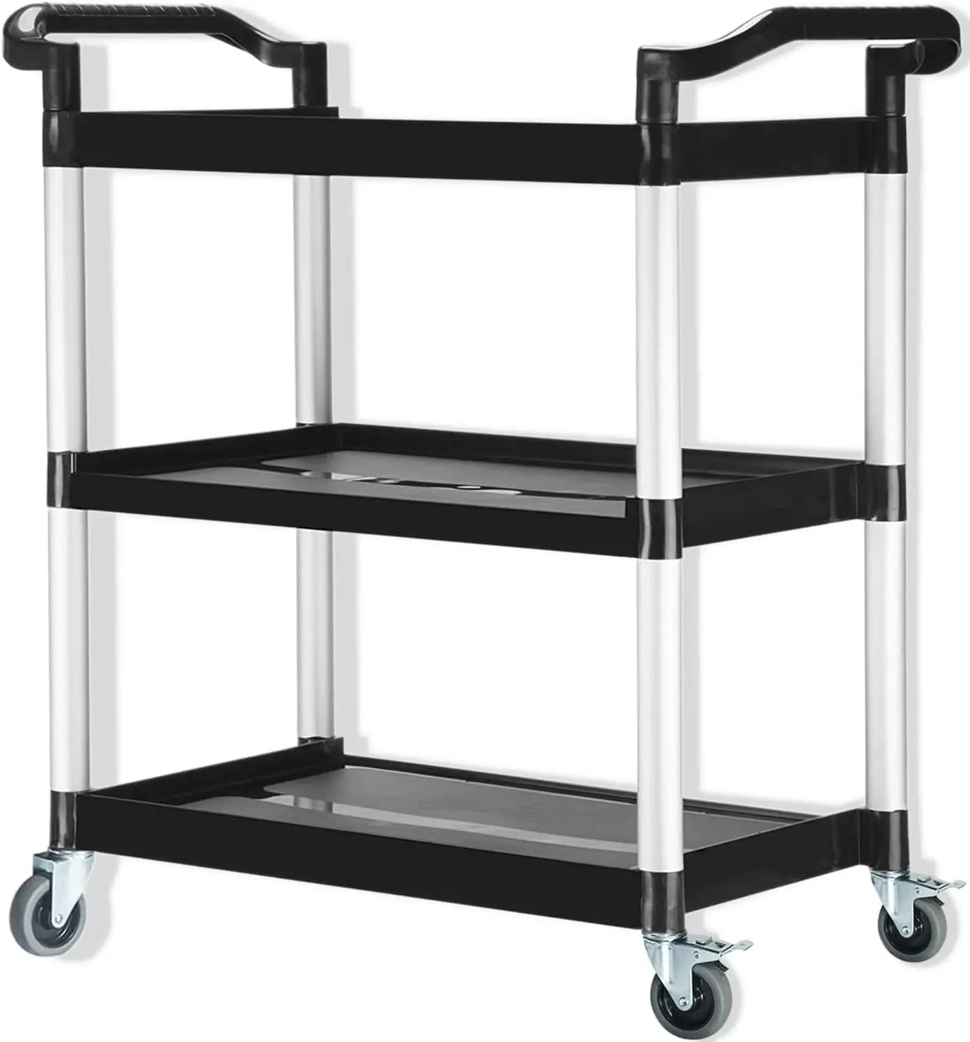 Cart | Bussing Service Plastic Cart with Wheels (16'' D x 32'' W - Black)