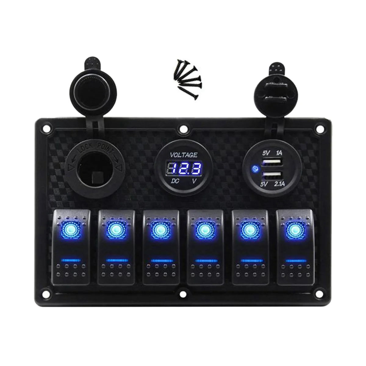 

12/24V 6 Buttons Switch Panel with Digital Voltmeter Tester 3.0 USB Chargers Bule Light Boat Power Adapter