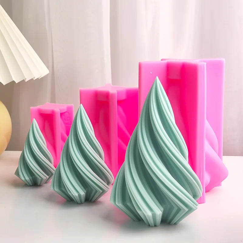 3D Pointed Spiral Candle Silicone Mold Rotating Wave Geometry Cake Chocolate Silicone Mold Soap Mold