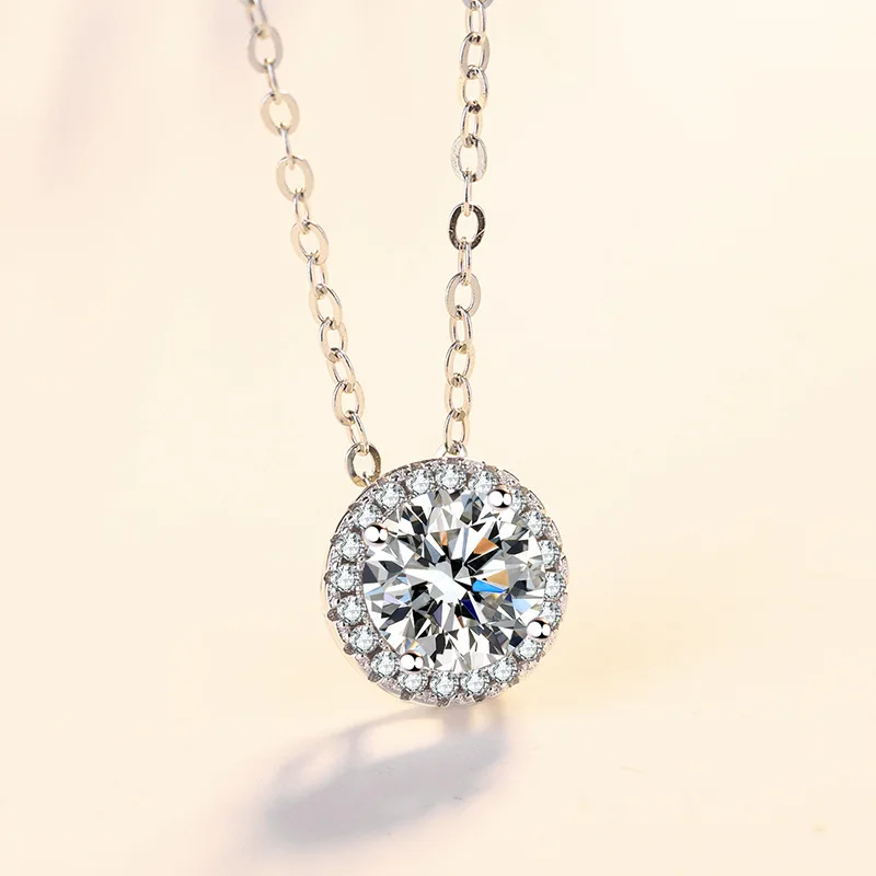 

Ожерелье из стерлингового серебра 925 пробы с круглым муассанитом, классическое элегантное ожерелье с покрытием из белого золота, подарок на помолвку