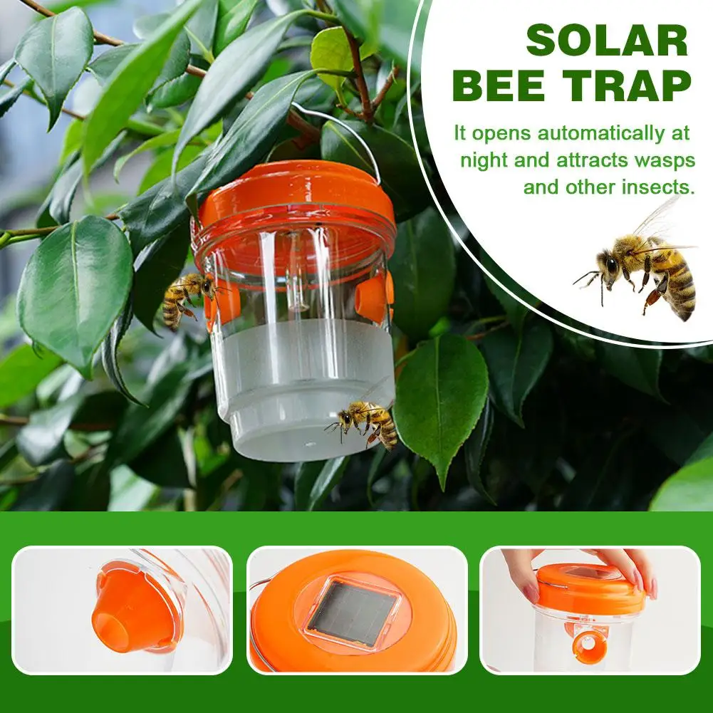 1pcs Solar Wasp Trap Waterproof Outdoor Hanging Trap Safe Non-Toxic Bee Hornet Traps Reusable Garden Fruit Fly Catcher