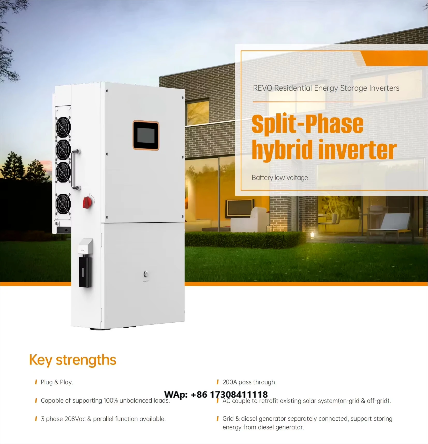 10kW/12kW/16kW Split Phase Hybrid Solar Inverter MEGAREVO R12KLNA & R16KLNA Models, 120/240V Pure Sine Wave Charger Inverter