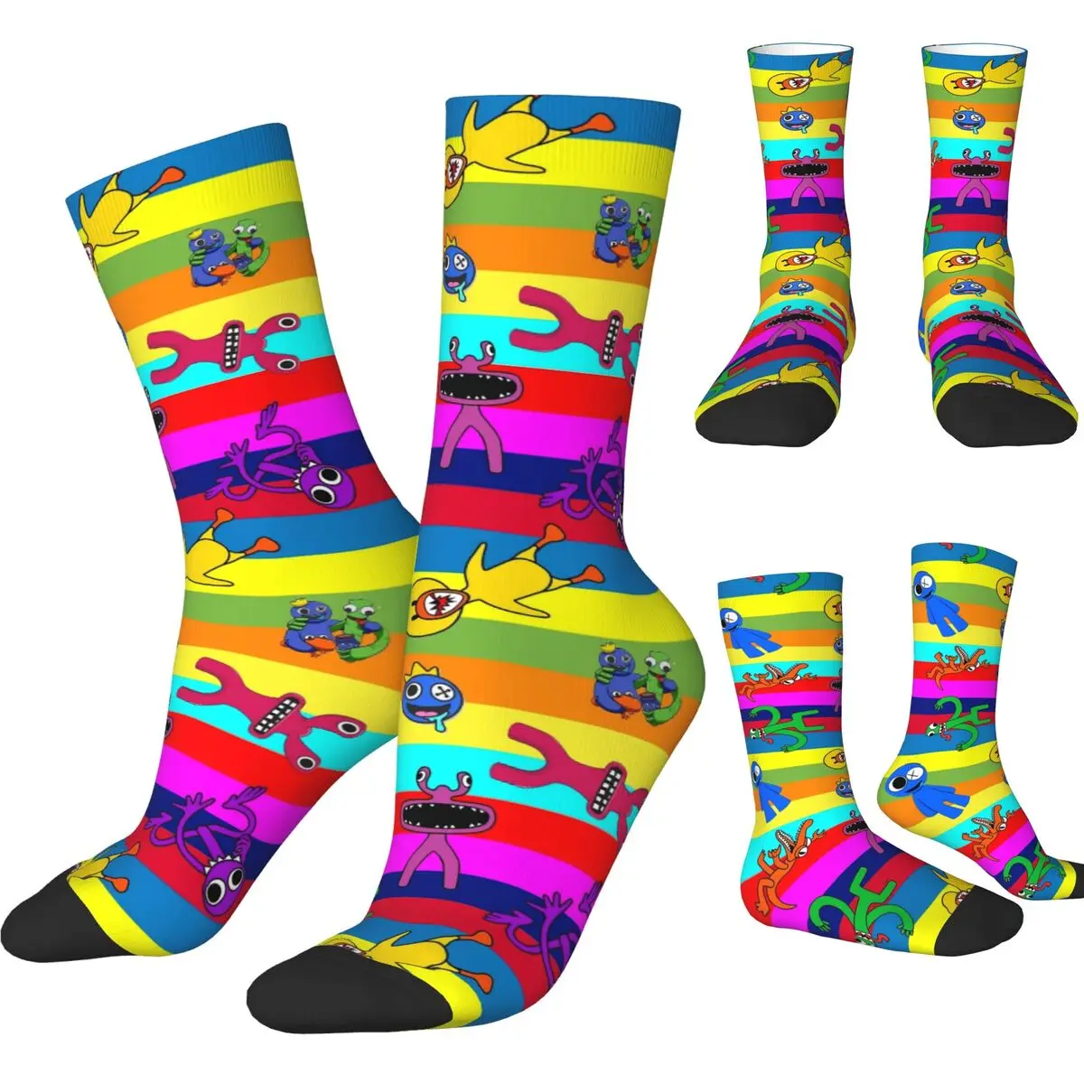 Autumn Winter Hip-hop Men's Women's Super Colorful Rainbow Monster Socks Tablet Gamer Breathable Football Socks