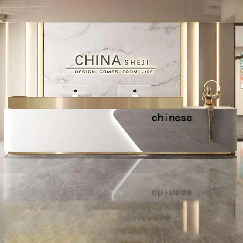 Design Grey Reception Desks Beauty Salon Front Retro Reception Desks Stylish Office Mostrador Negocio Commercial Furniture