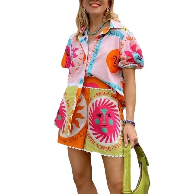 2024 novo feminino casual facionable all-match gola de renda aberta cardigan irt conjunto tecido poliéster temporada verão