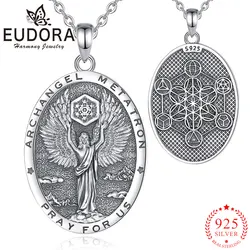 Eudora Collana in argento sterling 925 con archangelo metatron, ciondolo ebraico in rilievo vintage, gioielli religiosi, regalo di personalità per uomo