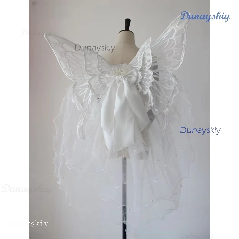 

Handmade Lace Embroidery Butterfly Wings Shooting Props Lolita Black White Diffuse Exhibition Cosplay Party Back Decoration