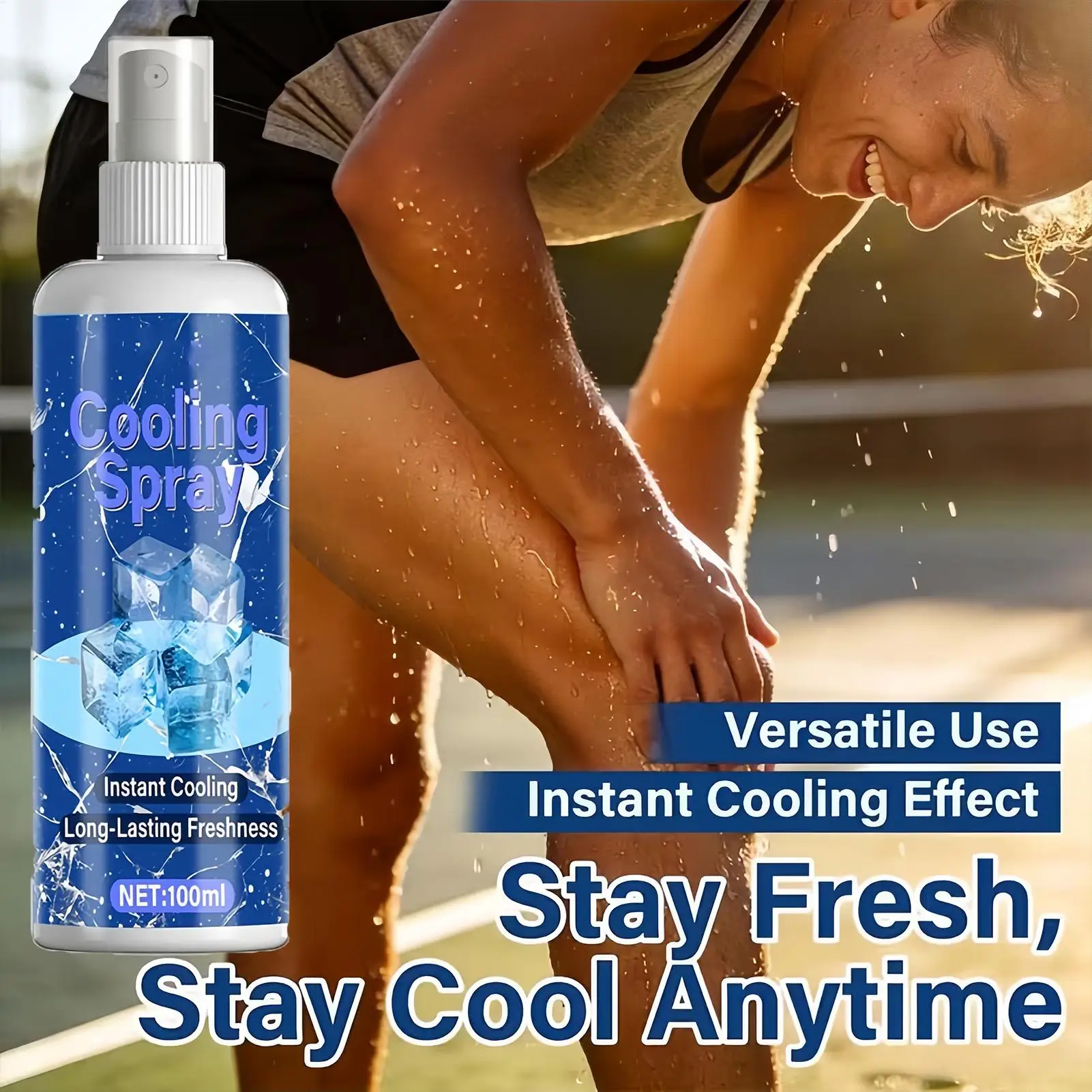 100ml Body Cooling Spray Summer Refreshing Non Greasy Hot Weather Heat Relief Freezing Spray for Outdoor Beach Park Picnic