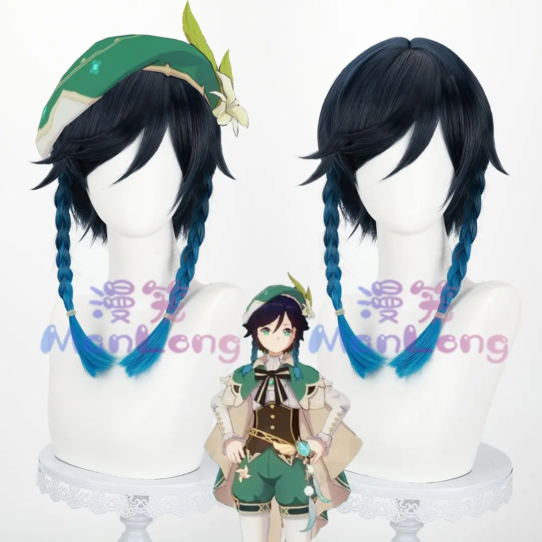 Peluca de Cosplay de Venti de Genshin Impact con Trenzas Degradadas, Cuero Cabelludo Realista y Gorro de Red Transpirable, Fibra de Alta Temperatura