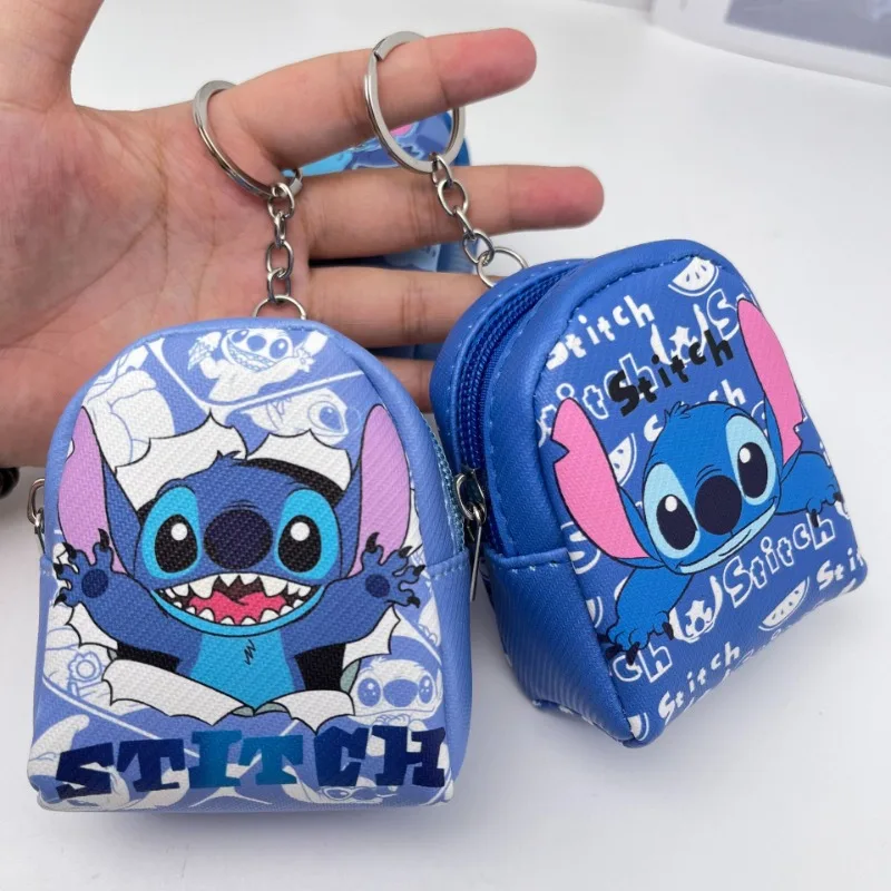 Disney Stitch Keychain Anime Backpack Pendant Couple Car Key Ring Cartoon Women Coin Purse Coin Earphone Lipstick Storage Bag