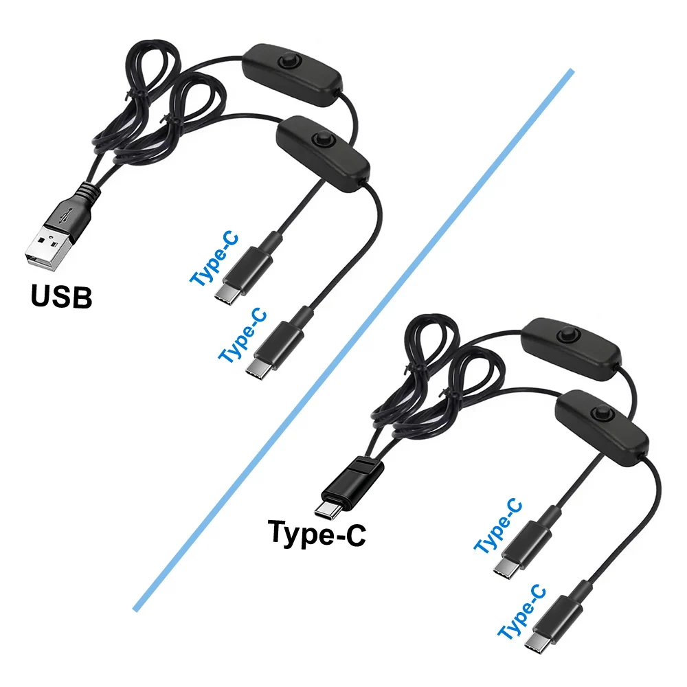 

2 in 1 USB Type-C Charger Cable with Two On/Off Switch, Multi USB C Port Splitter Charing Cord For Double Devices Charger