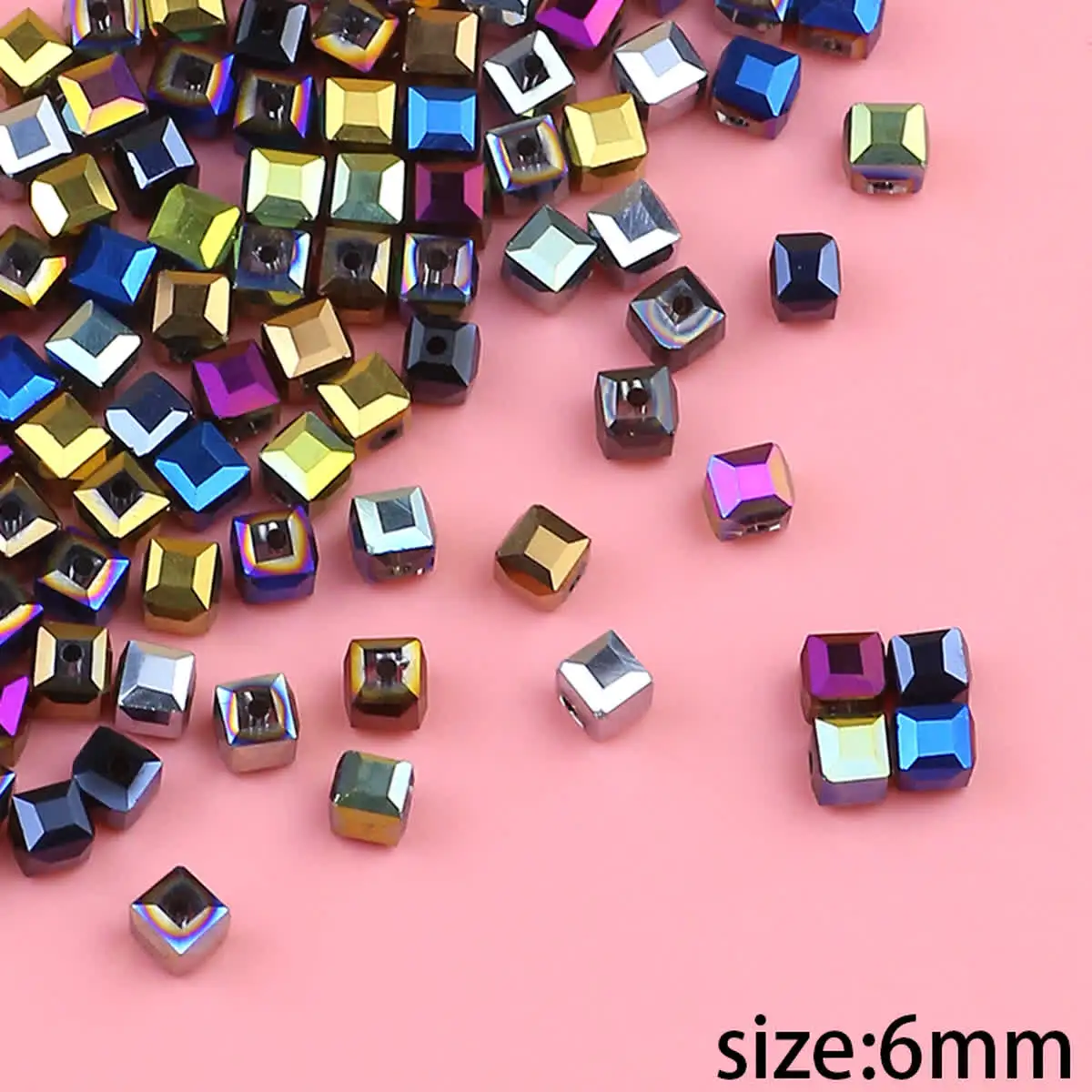 Electroplated Austrian Square Color Crystal Beads 6mm 50/100/200PCS Crystal Faceted Bead Jewelry DIY Bracelet  Chain Accessories