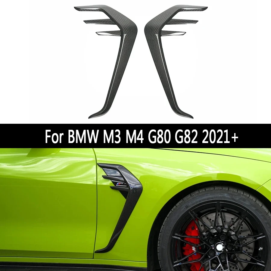 CFA Style For BMW M3 G80 M4 G82 G83 Carbon Fiber Front Side Fender Fin Splitters Car Fog Lamp Air Vent Cover Trim Leaf Plat