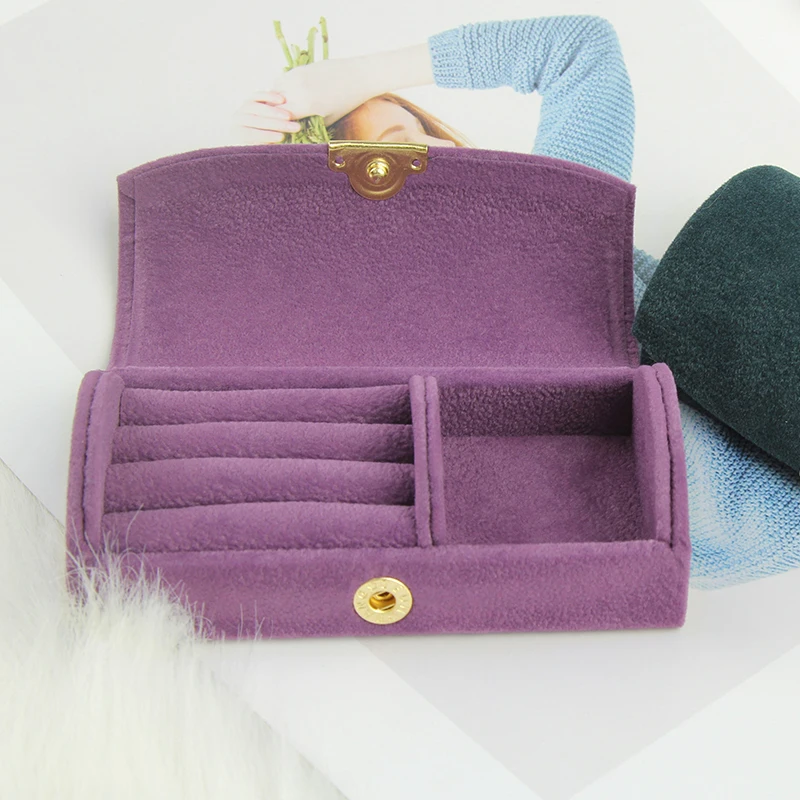 Portable Small Roll Velvet Rings Earrings Storage Box In Pink Violet Grey Blue Colors For Women Lady Travel Mini Jewelry Case