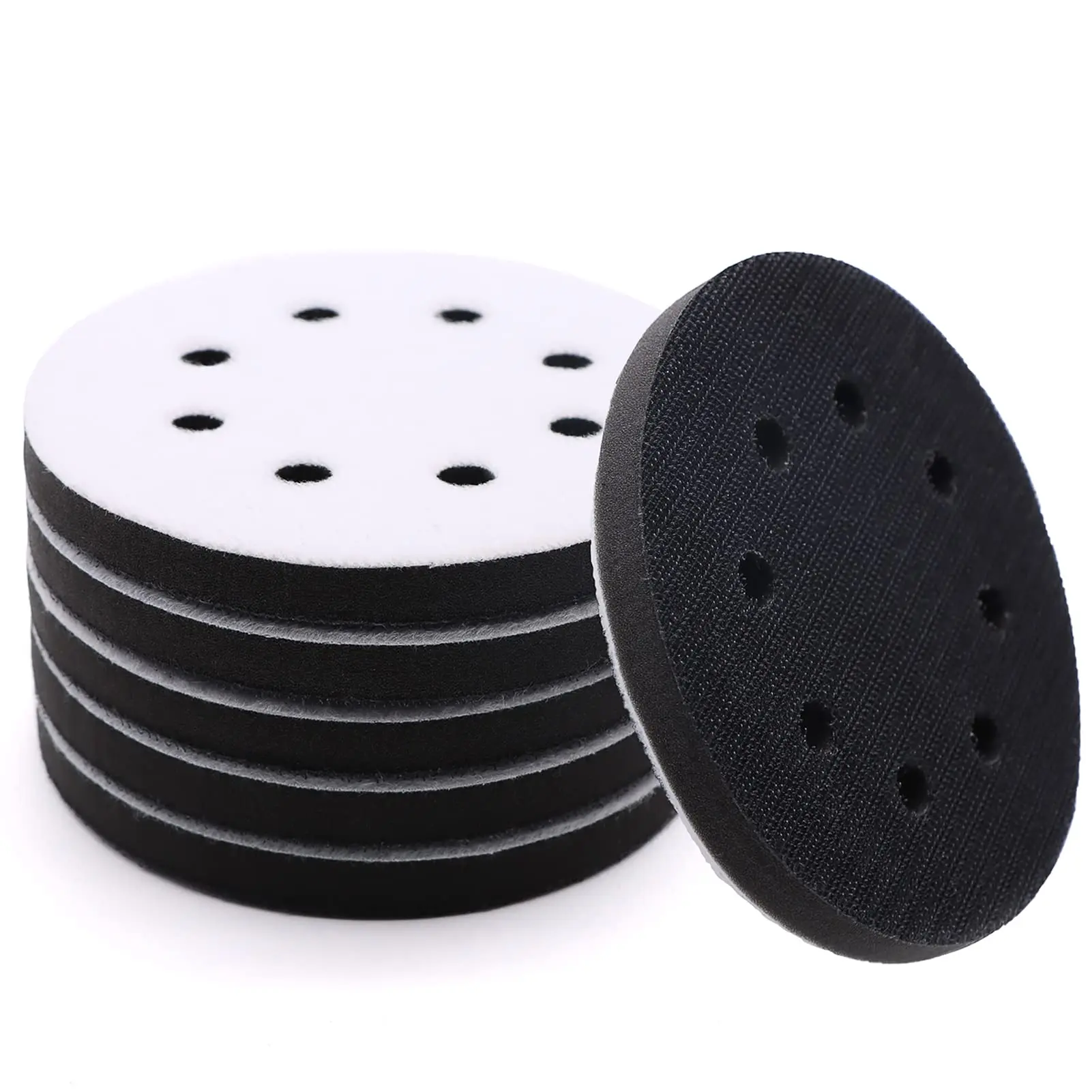 6 Pack Interface Pads 5 Inch 8 Hole Hook and Loop Soft Sponge Foam Sanding Interface Pad for Orbital Sander Automotive Polishing