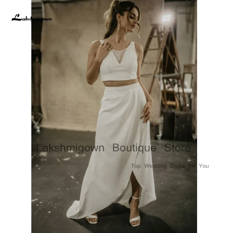 Lakshmigown High Low Sexy Women Beach Wedding Dress 2 in 1 Robe De Mariée 2025 Civil Bridal Boho Wedding Gowns Lace Bodice