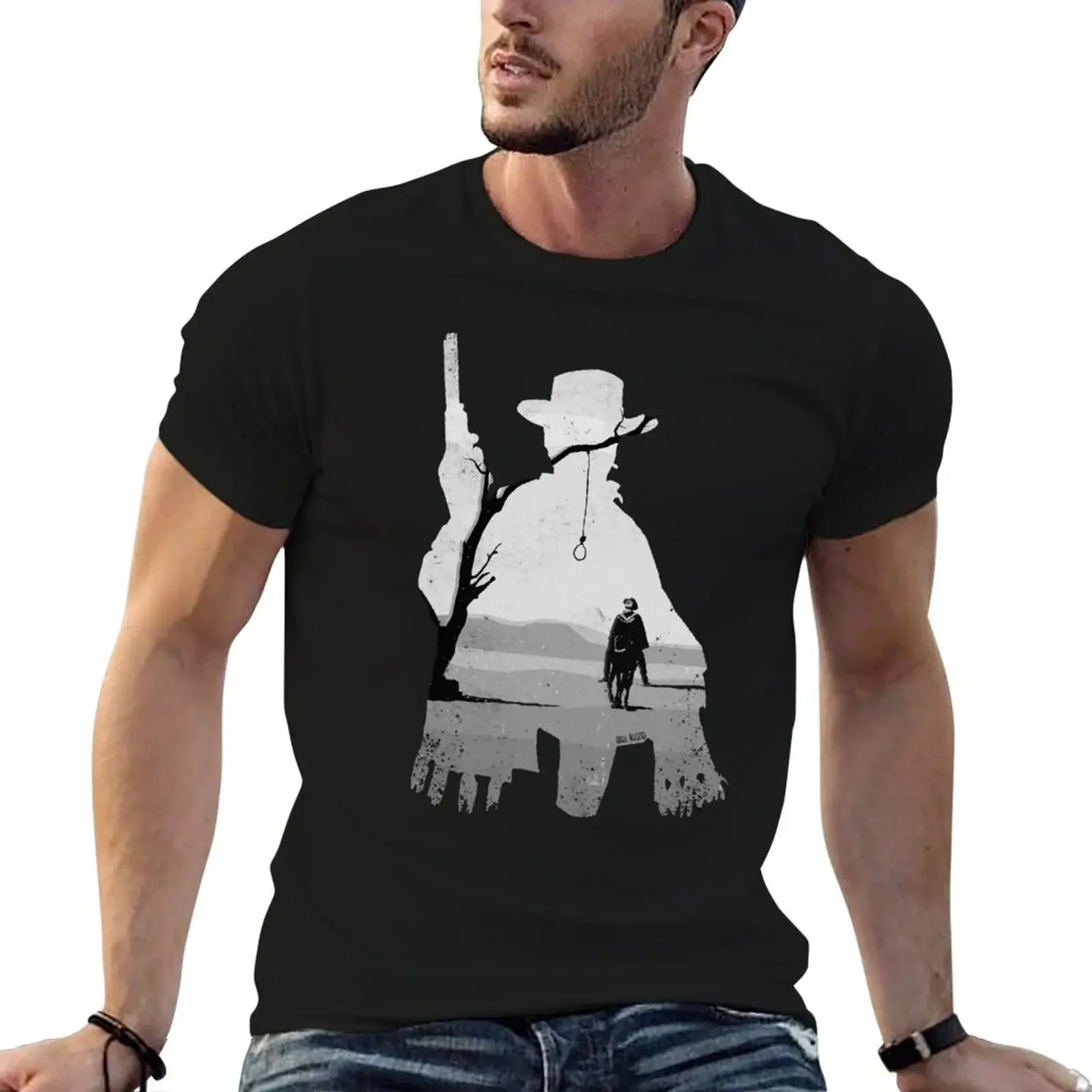 A Fistful of Dollars Collage silhouette illustration by Axel Rosito for Burro! T-Shirt anime mens funny t shirts