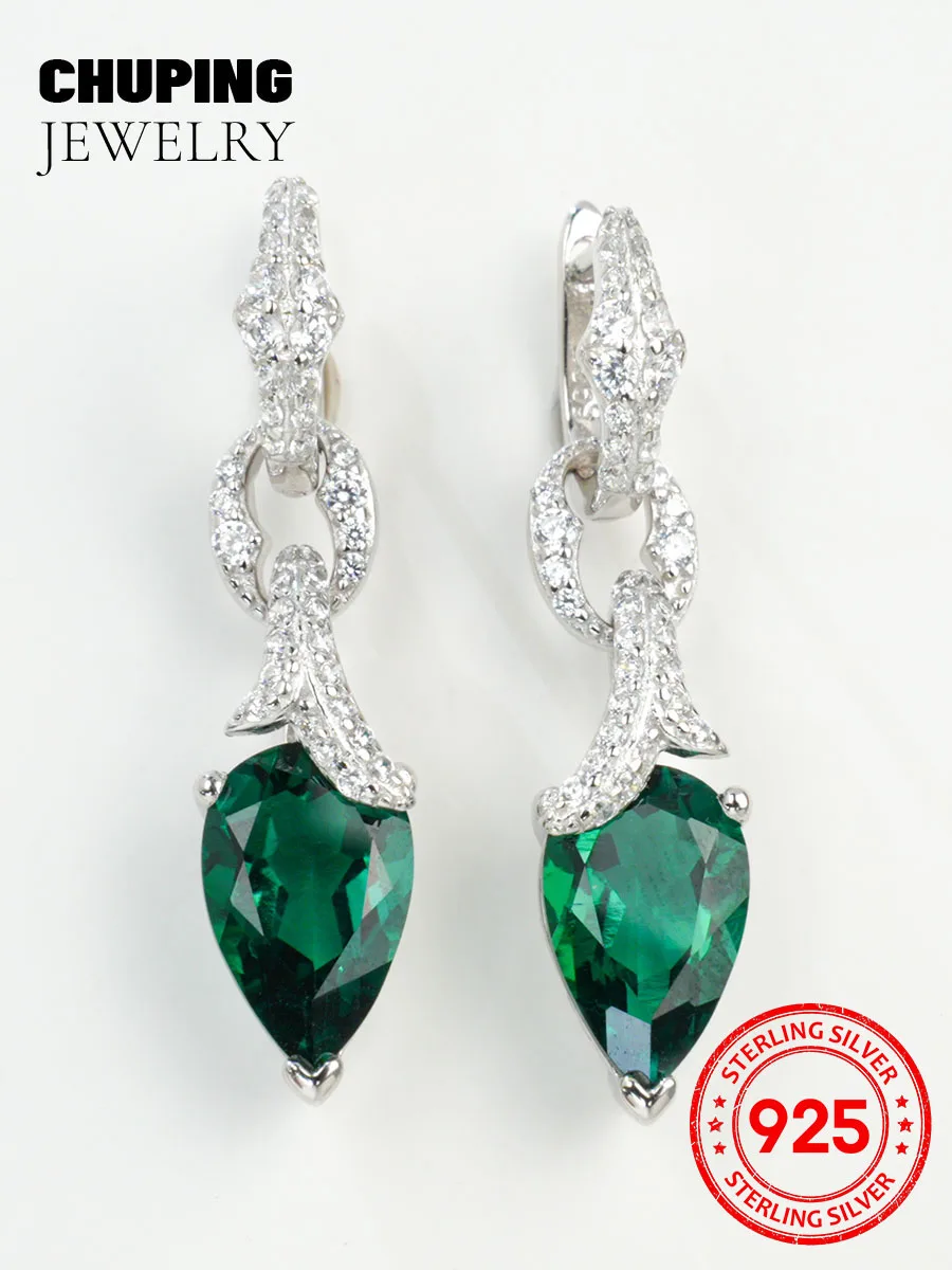 

ChuPing Lab Grown Emerald&Ruby&Sapphire Earring Pear Cut 7*11mm 3.51-5.77CT S925 Silver Designed Earrings For Women Party Gift
