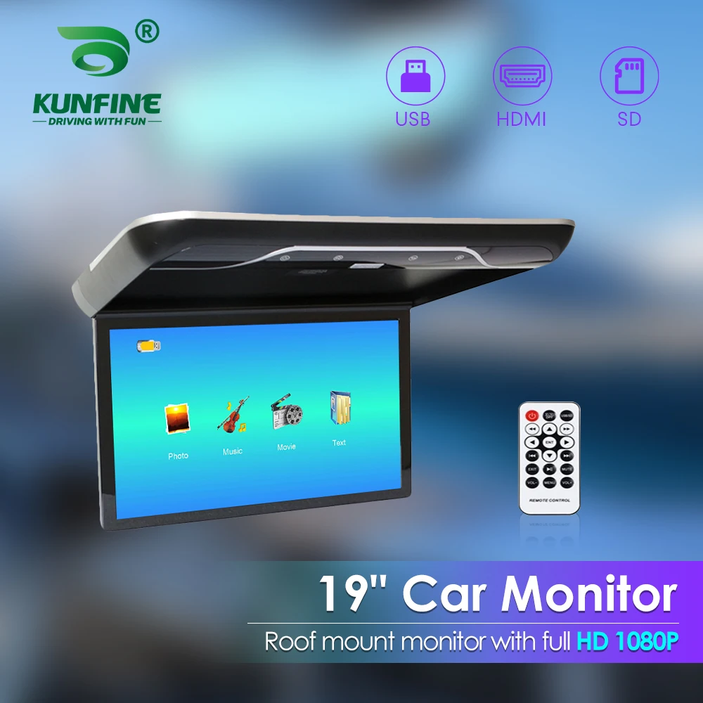 19 inch MP5 Car Roof Monitor LCD Flip Down Screen Overhead Multimedia Video Ceiling Roof mount Display Build in FM Transmitter