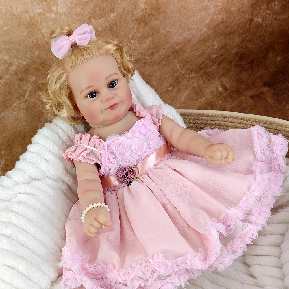 50CM 20Inch Transplant Blonde Hair Reborn Girl Doll Lifelike Full Soft Vinyl Body Alive Dress Up Companion Toys Birthday Gift