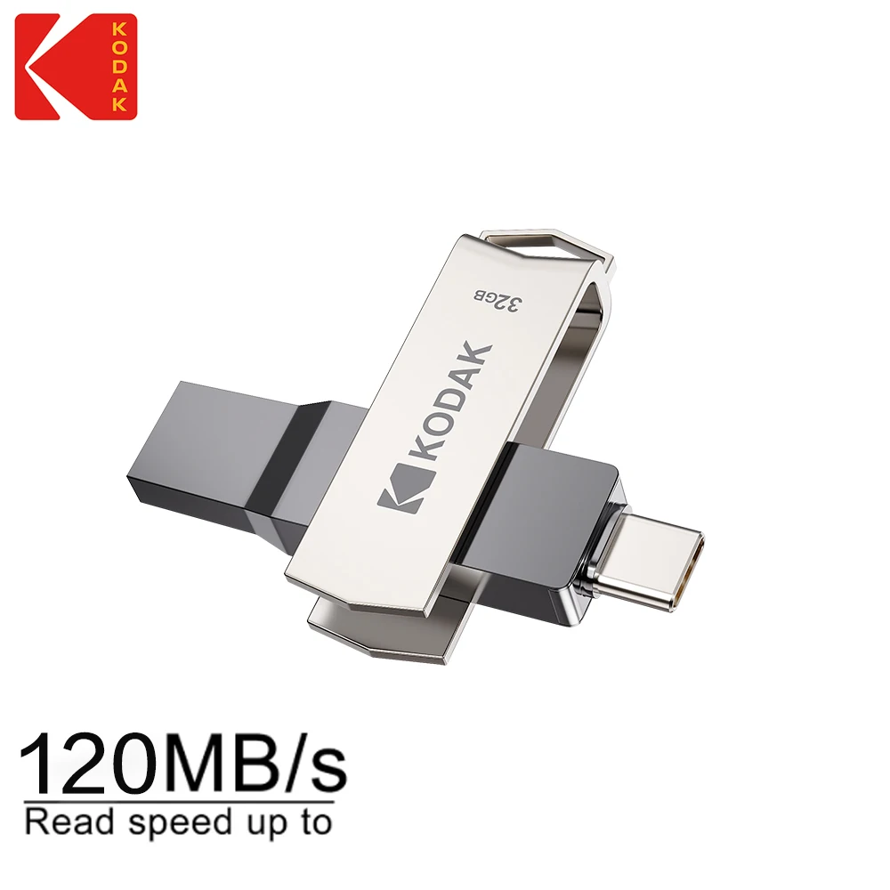 

Флеш-накопитель Kodak K273 OTG USB 3.2 64GB 128GB 256GB с двумя разъемами Type-C и USB-A, металлический, для телефона и ПК