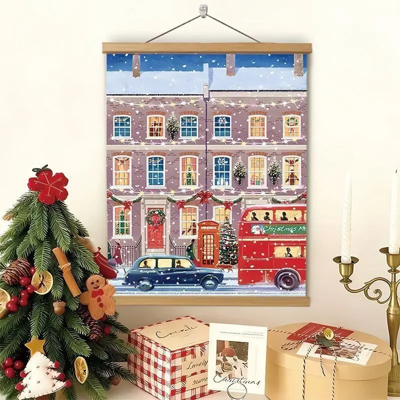 VIKAMA Wall Tapestry London Winter Street Red Double Decker Bus Phone Booth Snow Christmas Wall Hanging Home Decor Living Room
