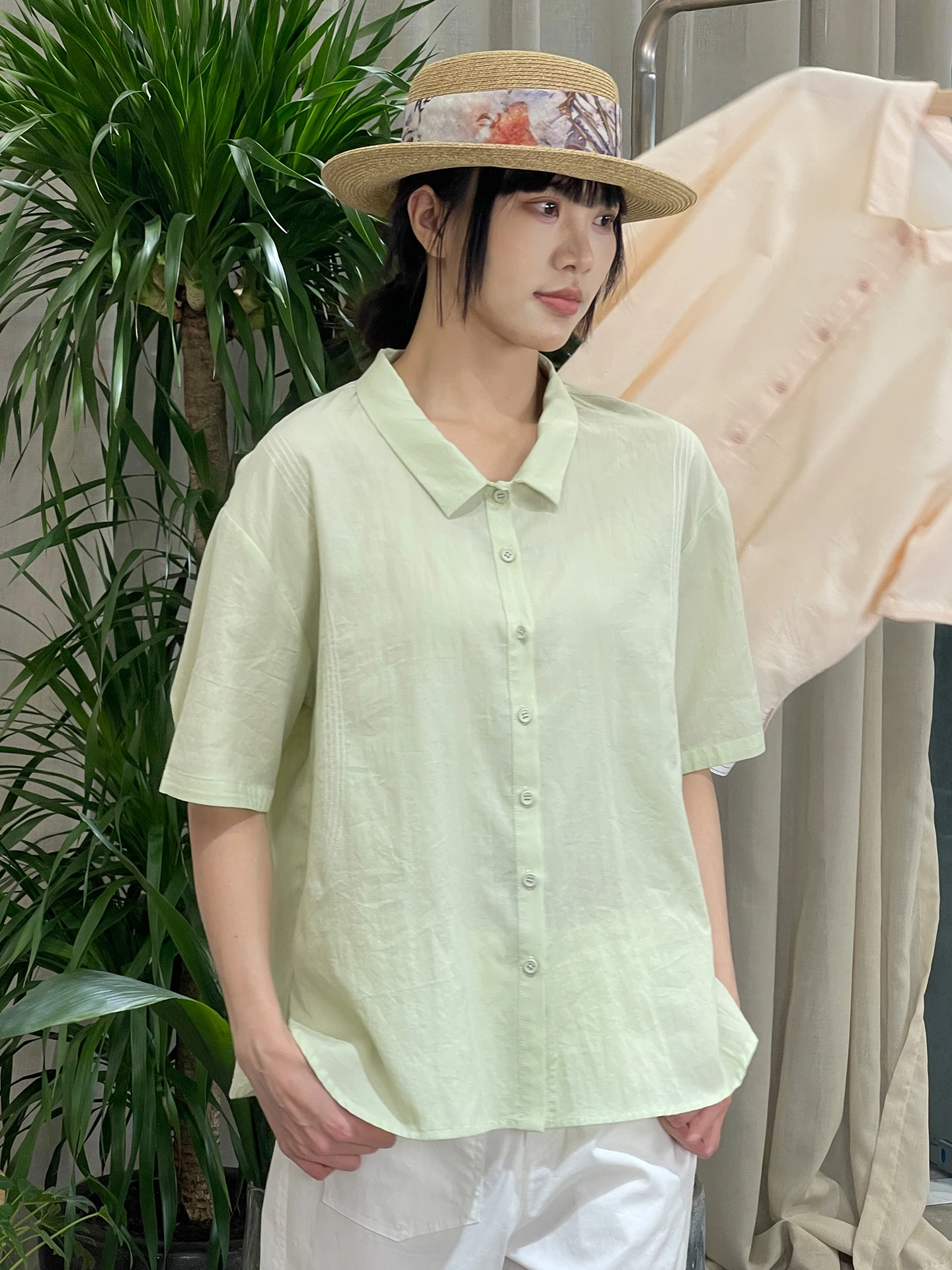 

Loose Fit Short Sleeve Shirt Women's Spring Summer New Style Slimming Comfortable Cotton Batwing Sleeve Casual Shirt