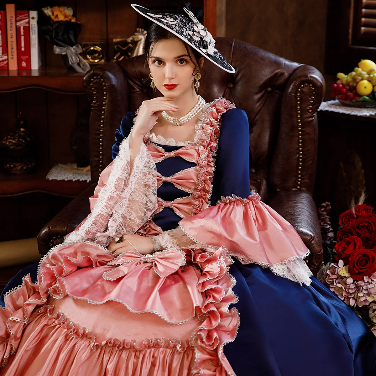 French Aristocratic Princess Palace Dress Drama Queen Float Parade Flower Ball Dress Performance Dress