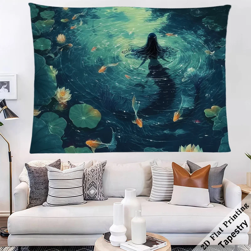 Elegant Mermaid Underwater Sea Fantasy Boho Tapestry Wall Decor Room Art Large Size 180x280cm Mystical Ocean Decor Gift view 2
